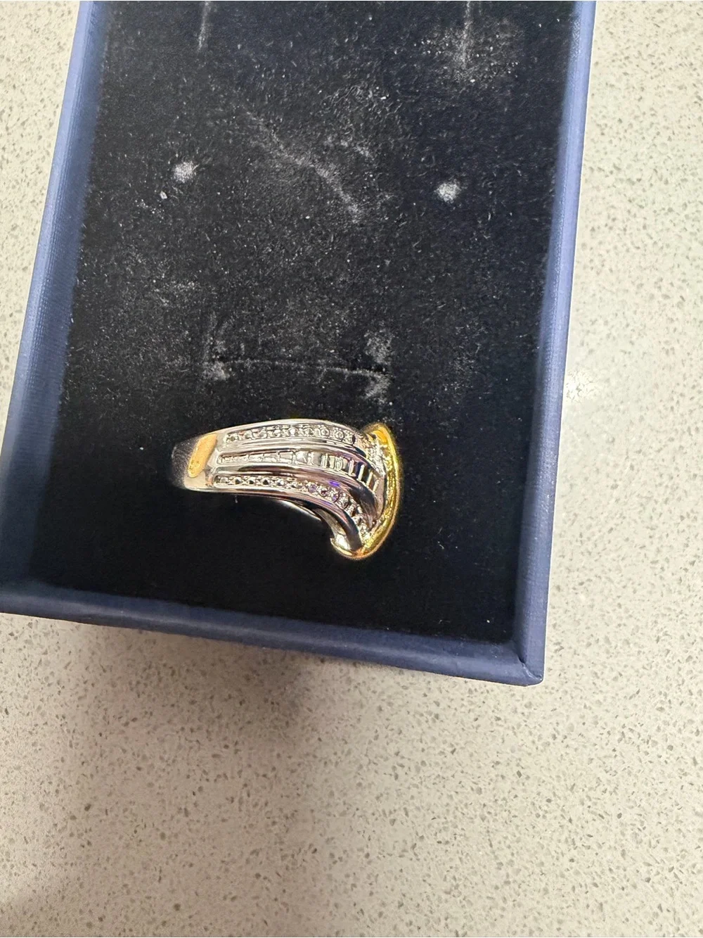 Two-Tone multi row Natural Diamond accent ring Rhodium and Gold plated size 7.5